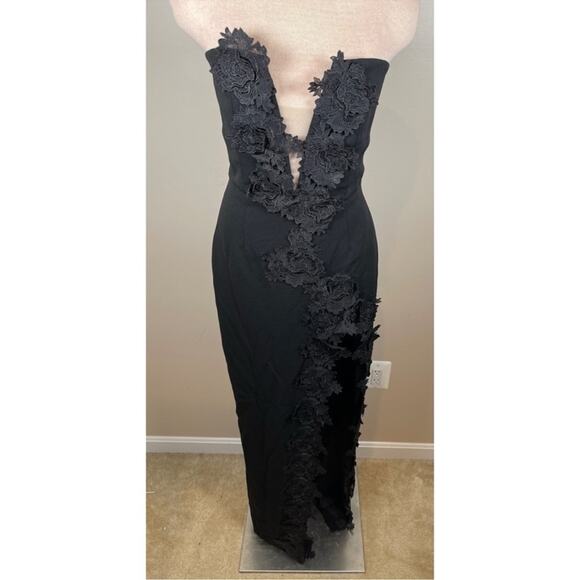 SAU LEE Florence Black Floral Appliqué Strapless Maxi Dress Size 0 - Picture 4 of 10